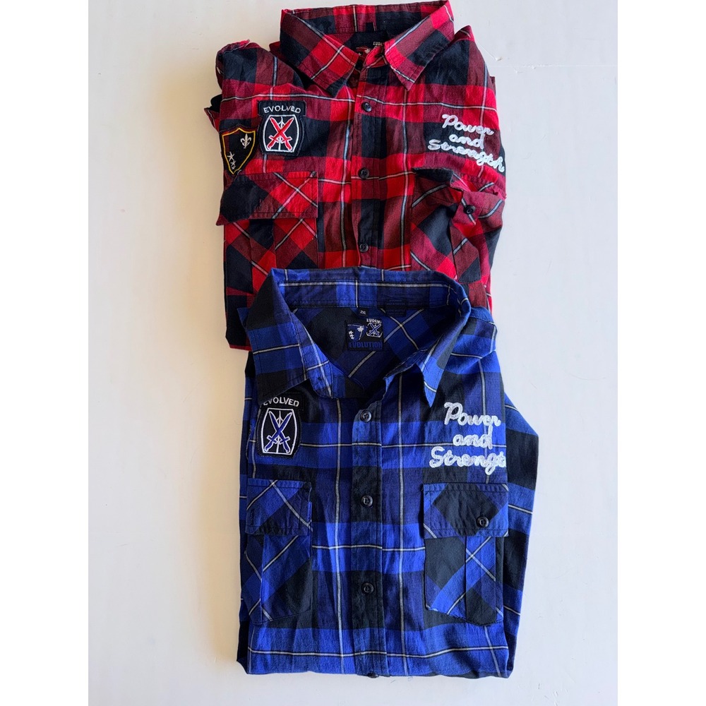 Evolution‎ In Design 2XL Lot of 2 Plaid Patch Button Down Shirts